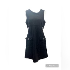Michael Kors Black Sleeveless Shift Dress Silver Chain Detail Size 8 NWT