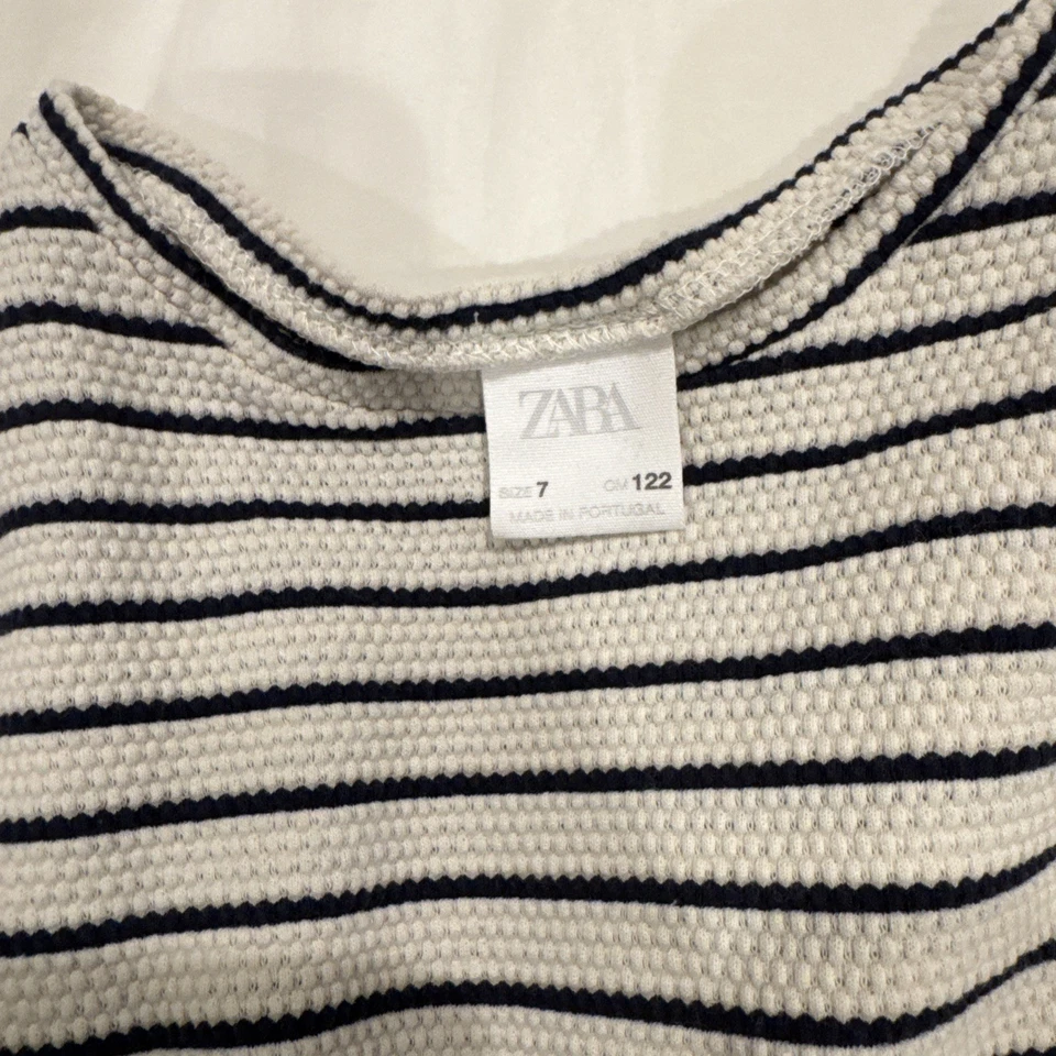 ZARA girls Youth Navy And Off White Striped Outfit Top And Pants Size 7 - Image 3 of 4
