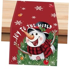 Red Christmas Table Runner 13x72 Inch Xmas Tree Snowflakes Snowman 13"W x 72"L
