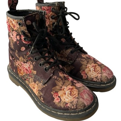 Vintage Doc Dr Martens Black Floral Canvas Beckett Boots Women s Size 6
