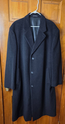 Cashmere Blend Buttoned Waterproof Long Overcoat Black Size L-XL Italy