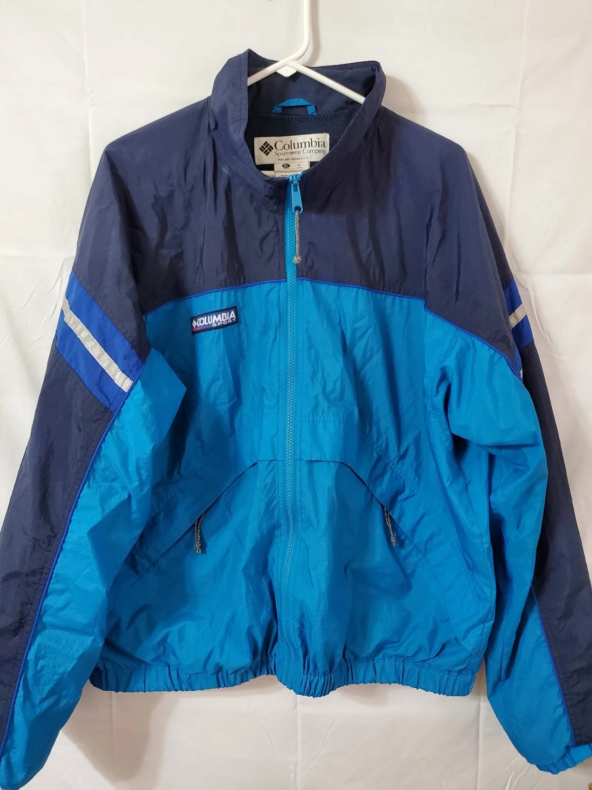 Vintage Columbia Sportswear Jacket Men's XL Retro Windbreaker Nylon Blue FullZip