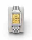 Vintage Seiko Reverso Frame Tank Wrist Watch YELLOW/SLVR bezel SLVER band