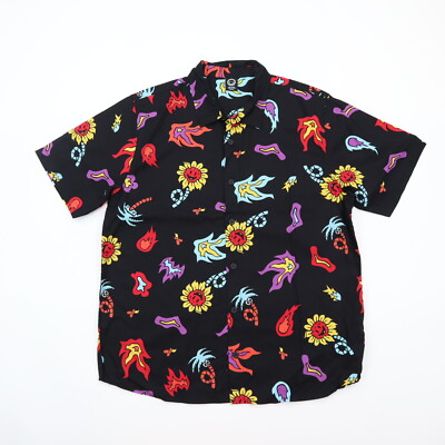 NEFF Flaming Daisy Fireball AOP Short Sleeve Button Up Shirt Mens L LARGE - NWT