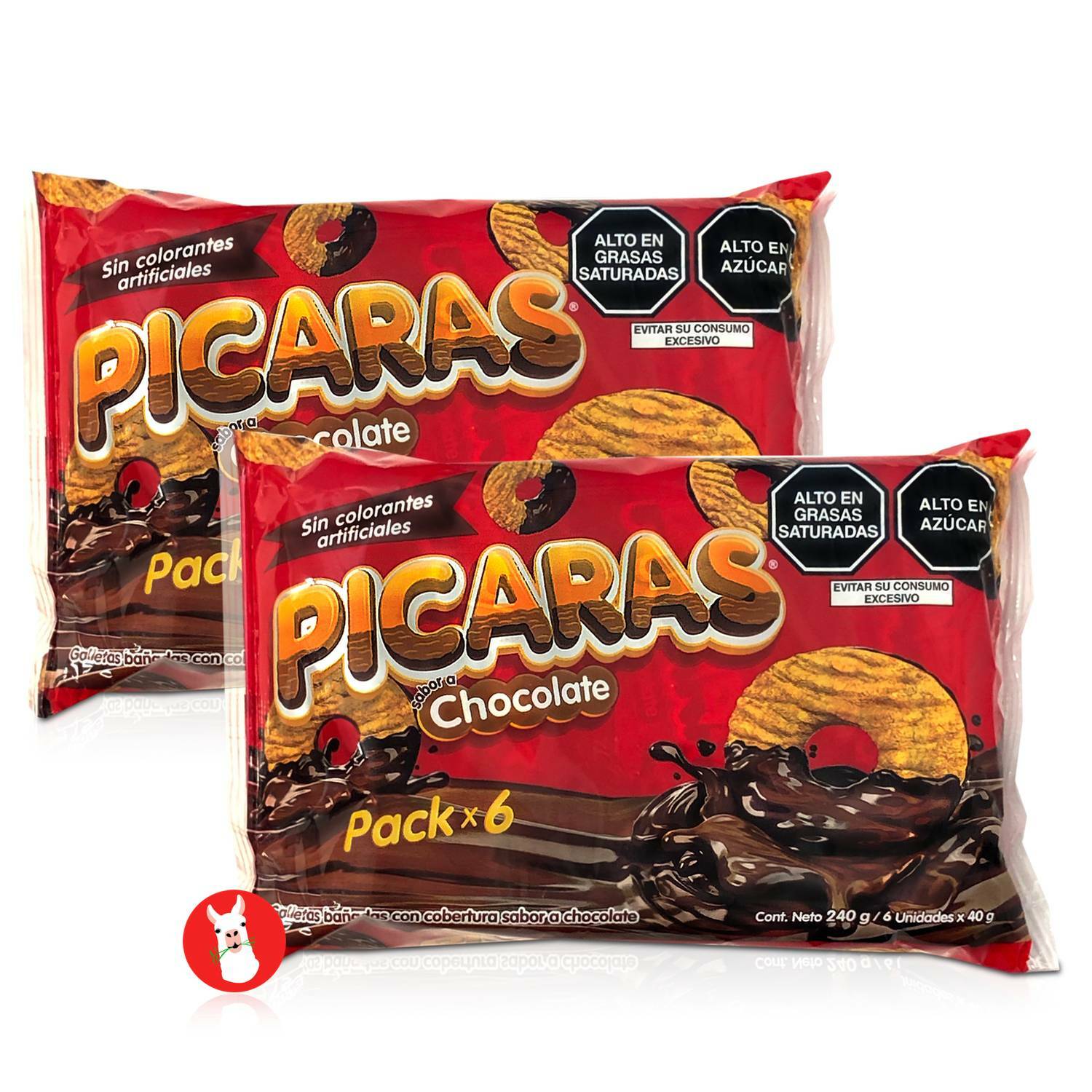 PICARAS Galletas Peruanas Bañadas en Chocolate 6 unidades x 40 gr. (Pack de 2)