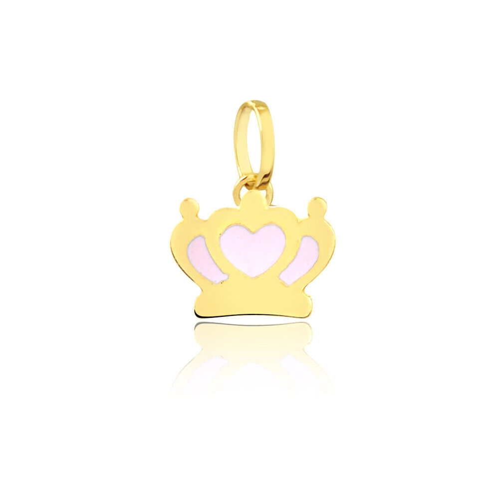 Crown 18k Solid Gold Enamel/Resin Pendant for Necklace for Girls