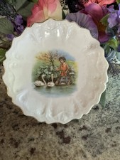 Antique Porcelain Plate W/Boy And Swans  From Child  s Tea Set Rare