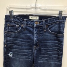 Madewell Womens 9" High Rise Skinny Jeans Blue Distressed Pockets Dark Wash 27