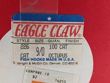 Eagle Claw Style 226 Cat Finish Octopus Hooks Size 9/0 Approximately 80-100