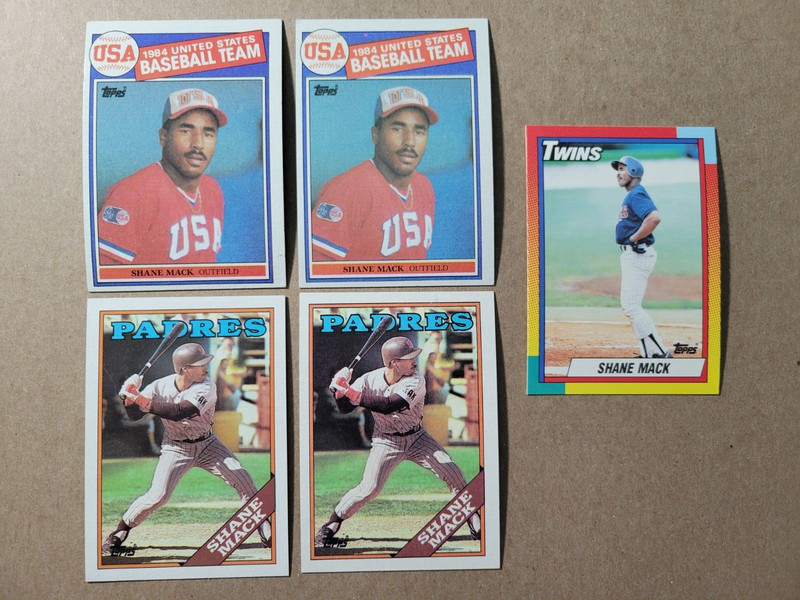 6 Card Lot Shane Mack USA baseball,Padres,Twins Rookie-VG/Excellent condition
