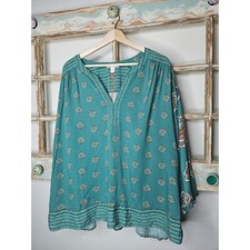 NWT Boho Split Neck 3/4 Sleeve Allover Floral Print Ladies Size XXL