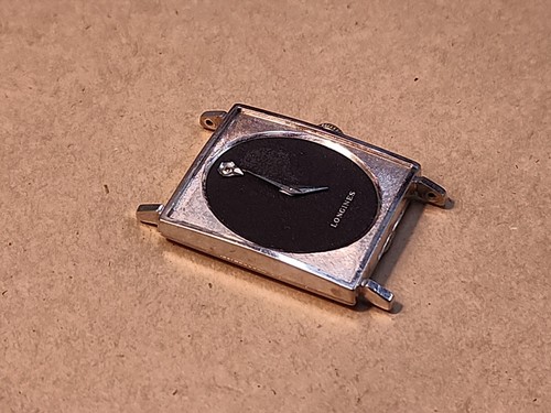 Vintage Longines 10K White GF Case Matte Black Diamond Dial Running Wristwatch - Picture 5 of 8
