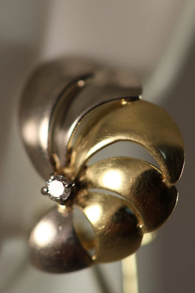 OCM 18K 黄金 白金 钻石 花 海铃 精神风扇 耳环 19 毫米 — 第 2/4 张图片