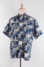 Vintage Mens Crazy Pattern Abstract Geometric Short Sleeve Shirt L Large 90s 80s