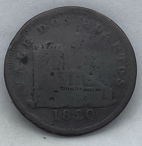 Antique Gibraltar James Spittles Copper Token 2 Quartos 1820 Lion Key - Picture 2 of 8
