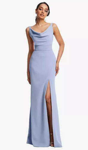 Dessy TH114...Cowl-Neck Wide Strap Crepe Trumpet Gown...Sky Blue...Size 6...NWT - Picture 1 of 5