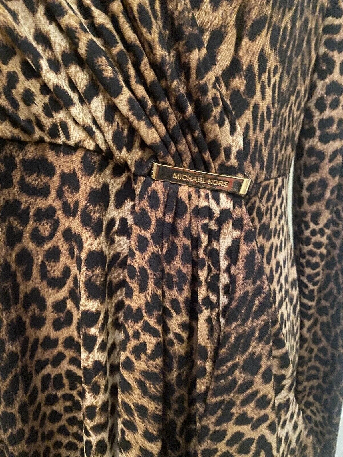 Abito con logo Michael Kors finto avvolgente piatto leopardato o pelle di serpente XL