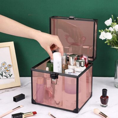 Clear Acrylic Storage Box Makeup Case Skincare Vanity Cosmetics Display w/  Lock UK