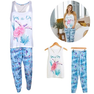 Pyjama Schlafanzug Damen Loungewear Nachtwäsche Set Damen Baumwolle Ärmellos Nachtwäsche