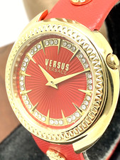 Versus by Versace Women's Watch VSPHF3021 Red Dial Gold Case Leather Band 38mm