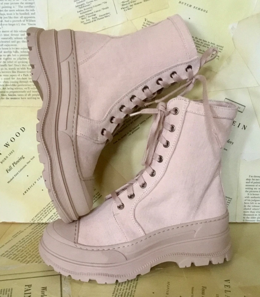 Botas de combate Free People Camp Out de lona con cordones suela rosa nude 37/7 NUEVAS Foto 2 de 4