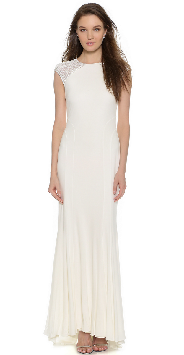 badgley mischka white sequin dress Badgley Mischka Collection Gown Ivory White Dress Sequins Size 6 Small NEW