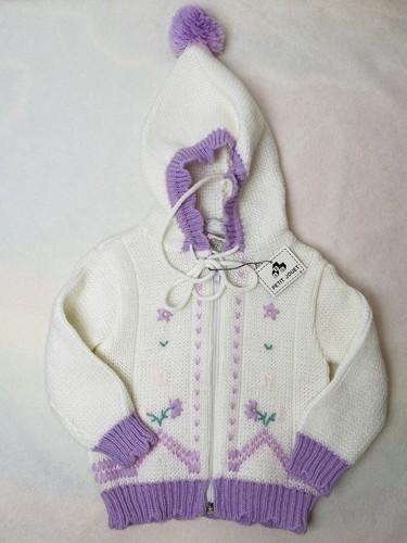 Vintage Petit Jouet Lilac Floral Embroidered Baby Girl Hoodie Sweater 6-9 Months - Picture 2 of 7