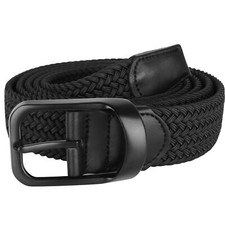 Braided Stretch Elastic Belts Pin Oval Solid Black Buckle for Big and Tall Men