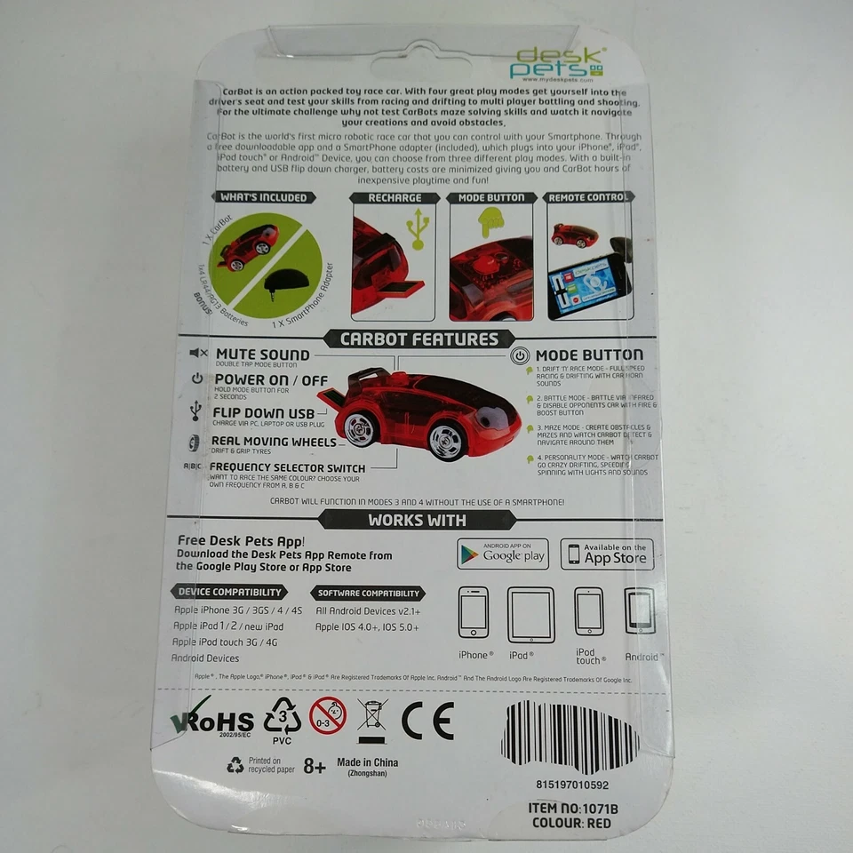 Rojo Brookstone Carbot Micro Control Remoto Coche RC Rojo Android iPhone Batalla Foto 3 de 4