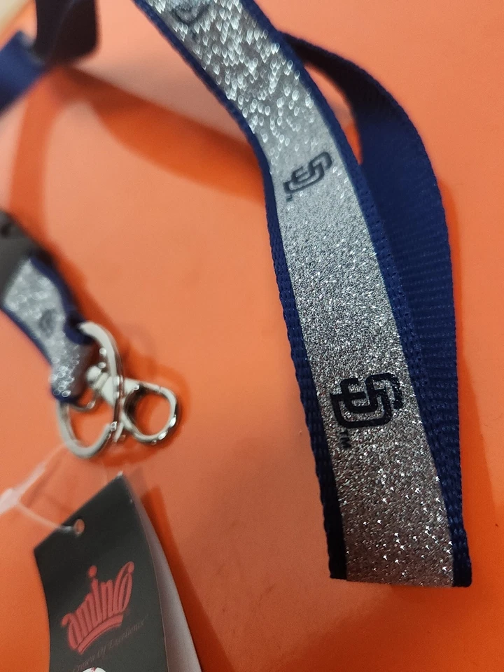 Officially Licensed Aminco Silver Glittered San Diego Padres Lanyard - Image 3 of 4