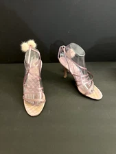 DELMAN Strappy Lavender Purple High Heel Stiletto Shoes 7M Women Puff Ball Lace