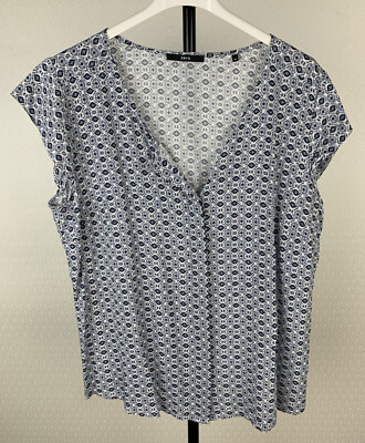ZERO Damen Gr. 38 Bluse Shirt blau navy weiß Muster Hemdbluse kurzarm 8K8