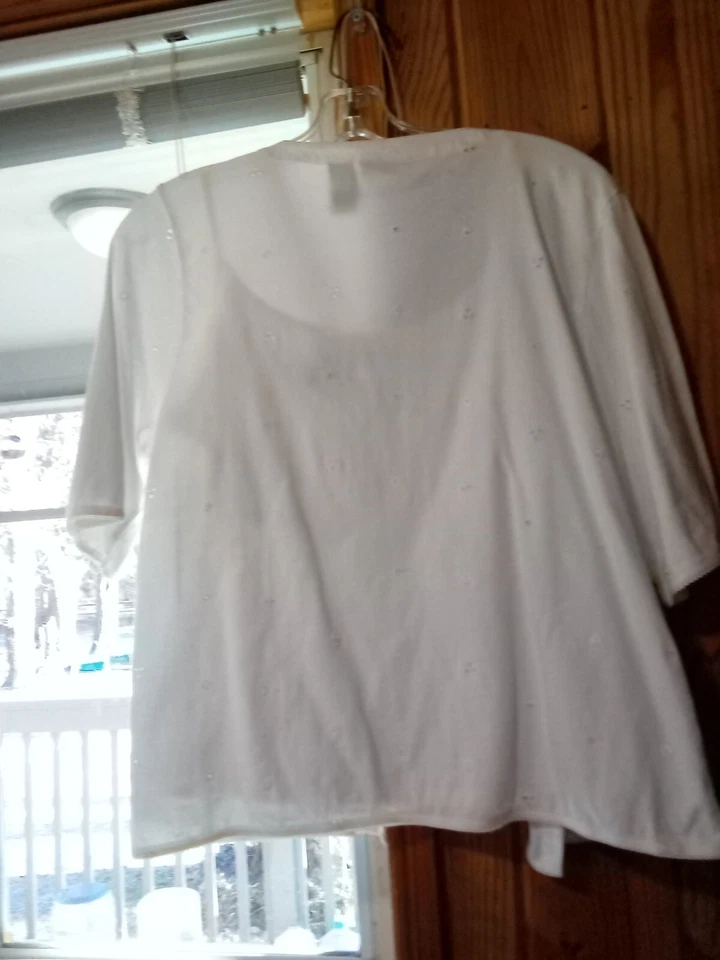 Liz Claiborne White Cotton Eyelet Top XL With Twin Tank  - Image 3 of 4