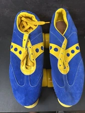 Vintage Spot-Bilt Jogger Roller Skates Sure-Grip Blue Yellow Suede Size 7 USA