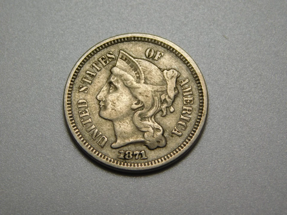 OLD US COIN 1871 III 3 CENT NICKEL - Image 3 of 4