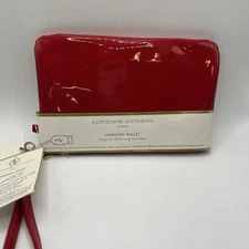 Adrienne Vittadini Bright Red Patent Leather Charging Wallet W/Detachable Strap
