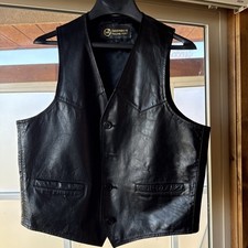 Deerskin Trading Post Lg. Black eather Vest Mens L Western Biker Genuine Classic