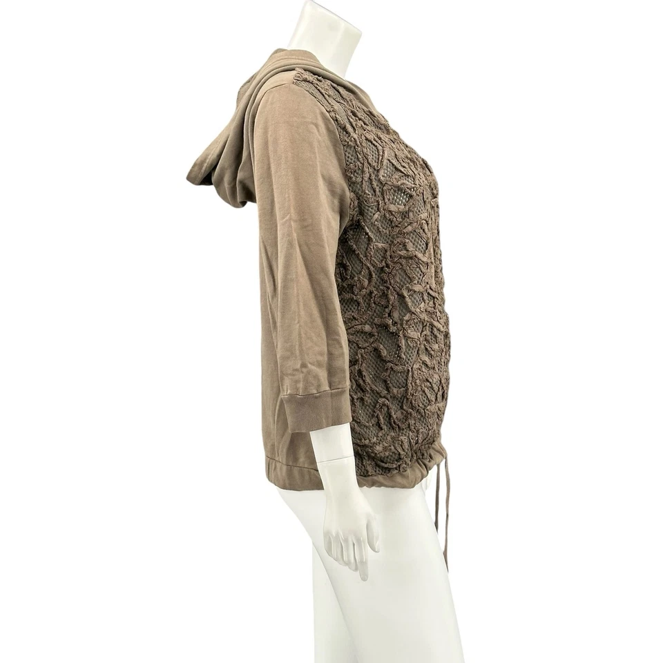 XCVI Chaqueta Mujer XL Marrón Verde Cremallera Con Capucha Algodón Mangas 3/4 Lagenlook Boho Foto 3 de 4