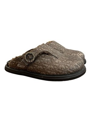 Dior X Denim Tears Shearling Oblique Mules Size 13 US Clean Pre-Owned