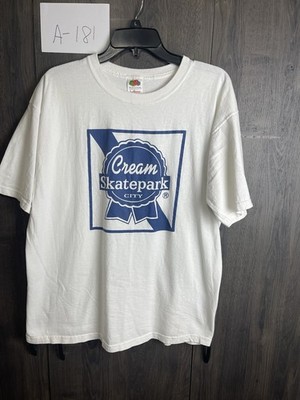 Vintage PABST BLUE RIBBON BEER Cream City Skatepark T-Shirt Adult Large White