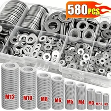 580PCS 304 Stainless Steel Washers Flat Washer Assortment Set Value Kit w/ Case