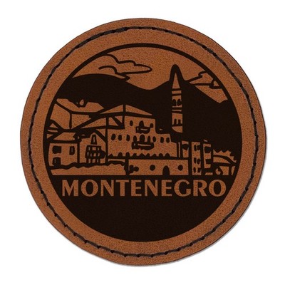 Montenegro Skyline Tower 2.5'' Leather Round Engraved Iron-On Patch - Brown