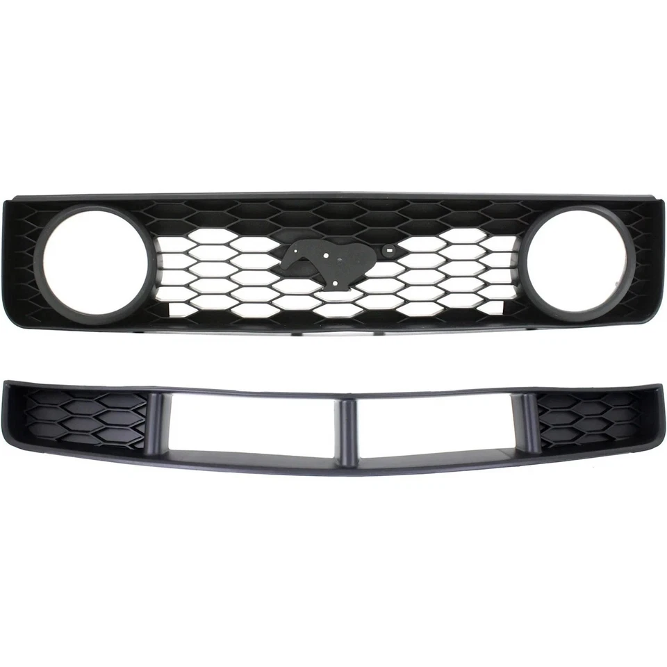 NEW FRONT BUMPER UPPER LOWER GRILLE BLACK PLASTIC 2PC FOR 2005-2009 FORD MUSTANG Foto 2 de 4