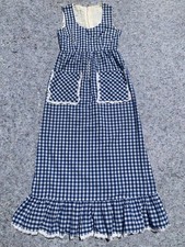 As Is vintage 50s blue gingham cotton sleeveless straight maxi dress cottage