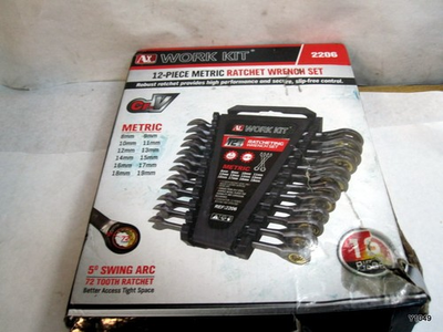 #ad WORK KIT 2206: 12 Piece Metric Ratchet Wrench Tools 5° Swing Arc 72 Tooth $28.50