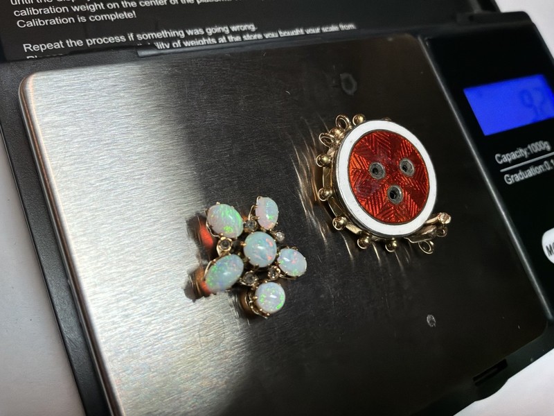 ANTIQUE 9.2 Grams Marked 15ct Gold Red Enamel Opal Diamond Clasp AS IS