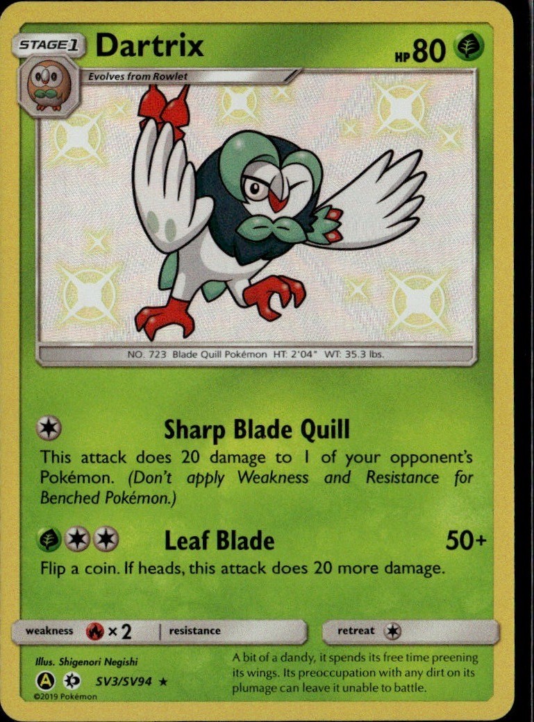 Dartrix Shiny Holo Rare Hidden Fates: Shiny Vault SV3/SV94 NM