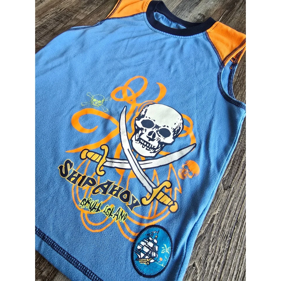 Conjunto de pijama pirata Y2K Faded Glory para niños camiseta sin mangas pantalones cortos azul M 8/10 Foto 3 de 4