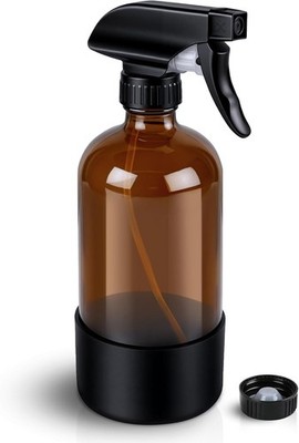 Glass Spray Bottle with Silicone Sleeve Protection, 16 oz Amber Glass Spray