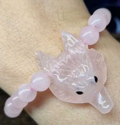 Rosenquarz Kristall Wolf Armband - echte 8 mm Perlen Stretch Fit Geschenk